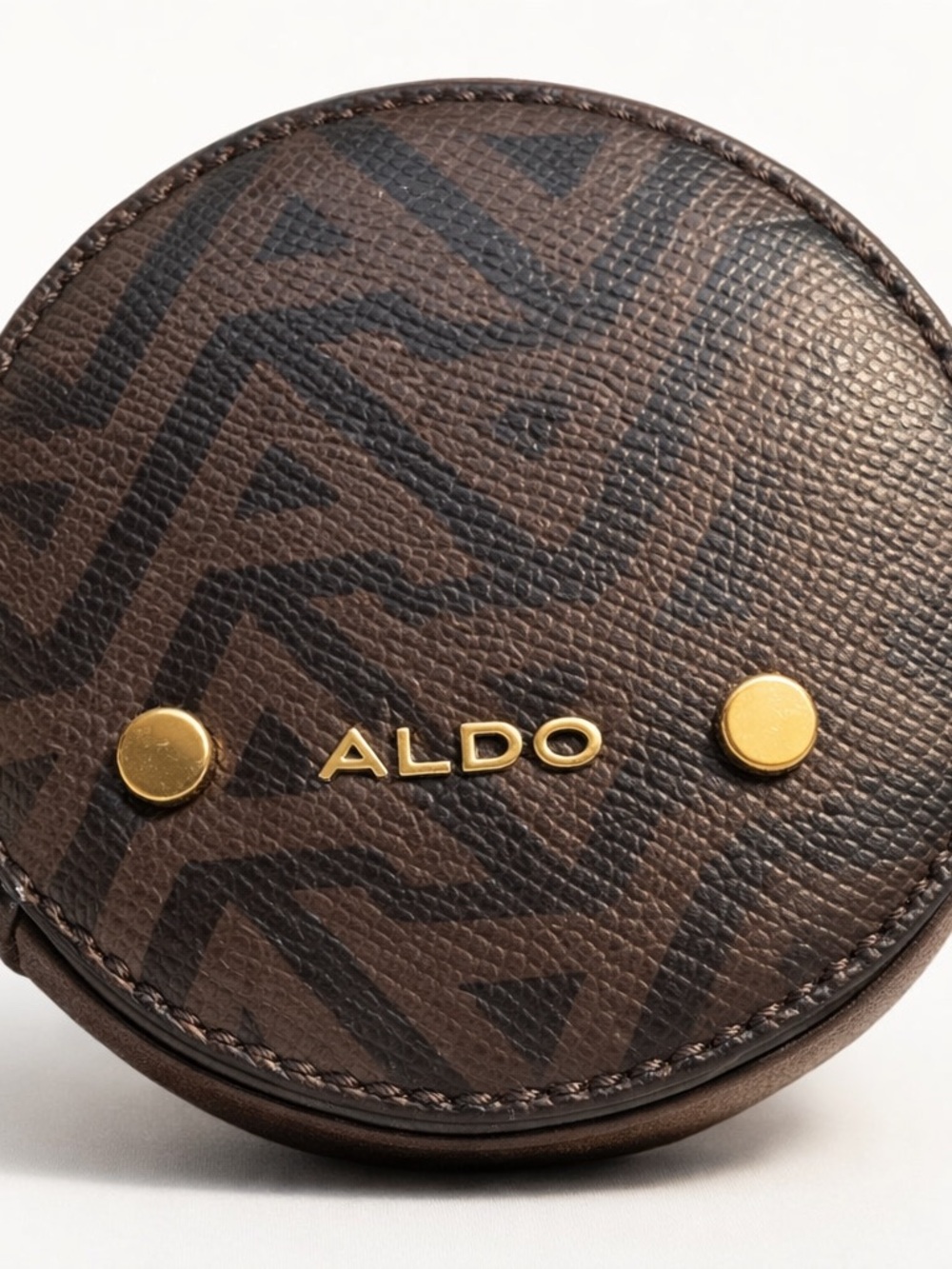 ALDO Round Logo Print Zip Coin Purse Leather Change Wallet NWOT